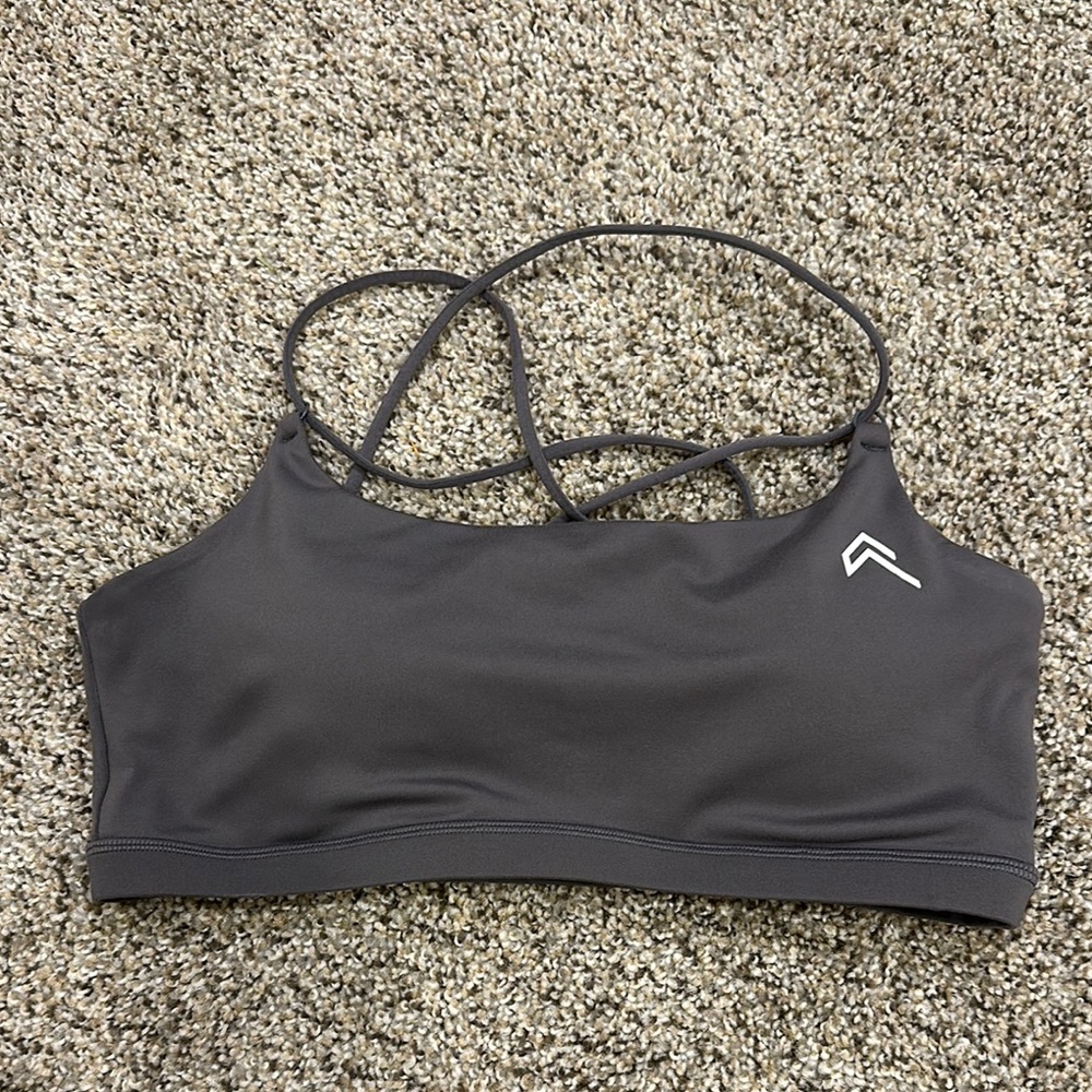 Oner Active Gray Sports Bra with Crossed Straps